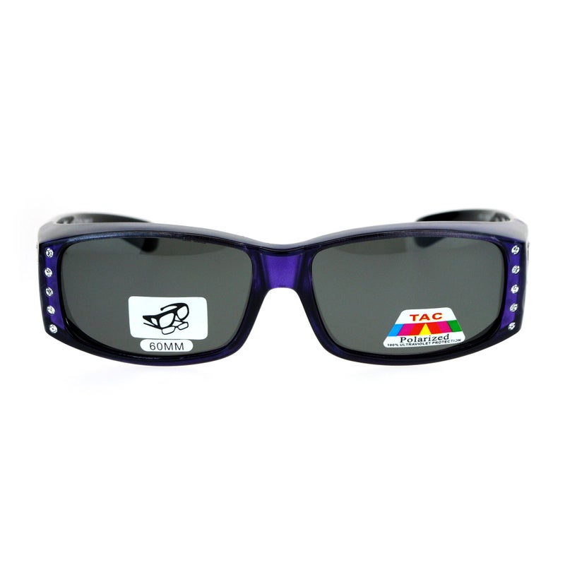 JuicyOrange Womens Polarized Fit Over Glasses Sunglasses Rhinestone Rectangular Frame (purple, 57) - Image 2